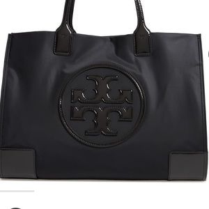 TORY BURCH Ella Tote Black Nylon Bag Authentic